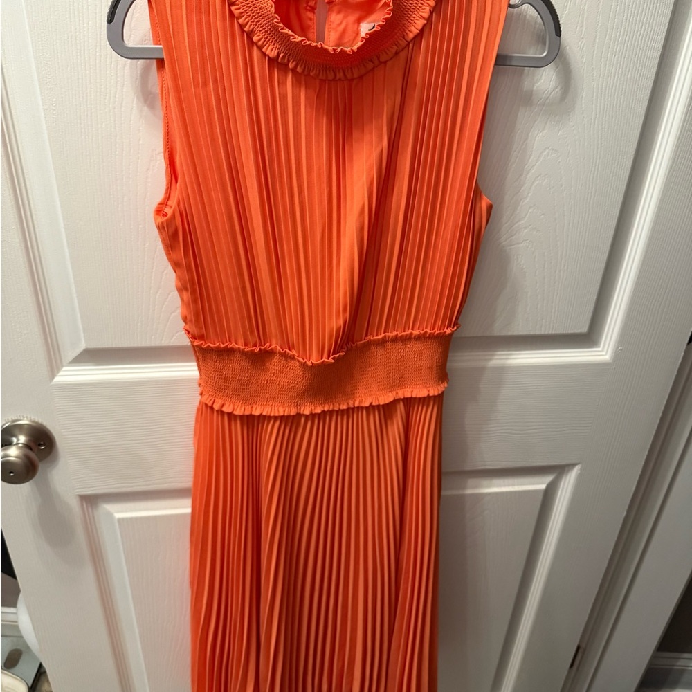 Nanette Lepore Orange Pleated Sheath Maxi Dress